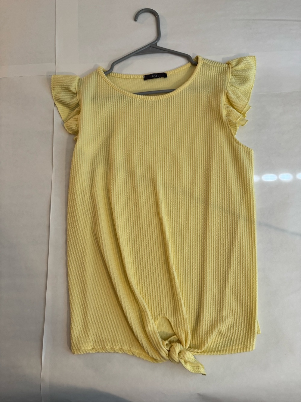 Yellow Knot-Front Ruffle Sleeve Tank Top